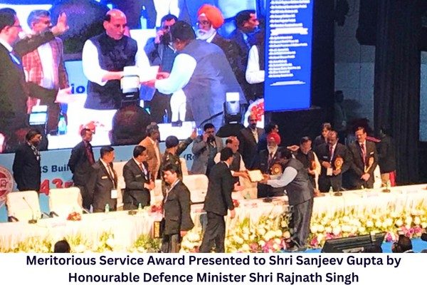 Meritorious Service Award Presented to Shri Sanjeev Gupta by Honourable Defence Minister Shri Rajnath Singh
